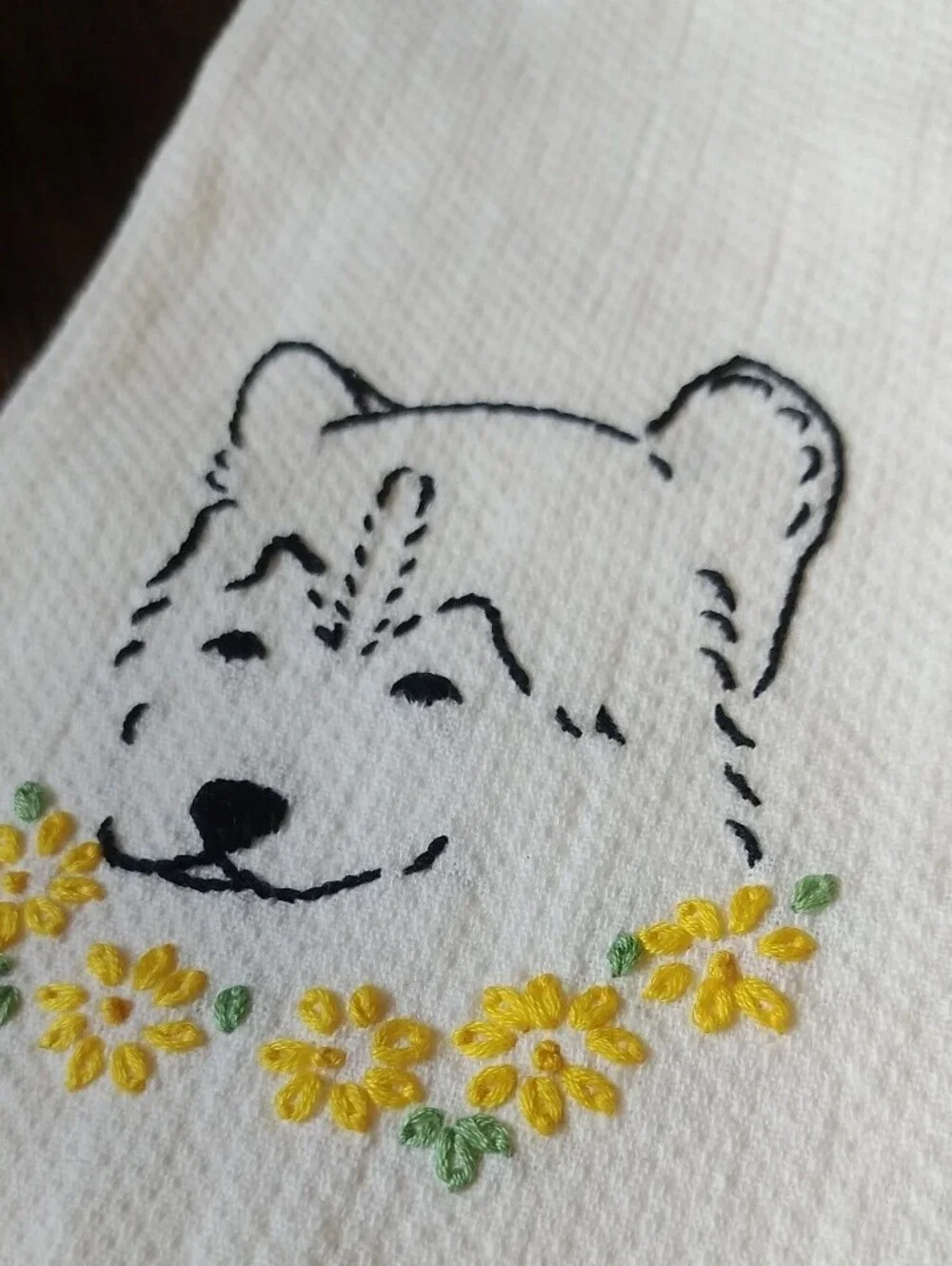 Embroidered Adorable Dog Hand Stitched Hand Towel - Pink, White, Vintage